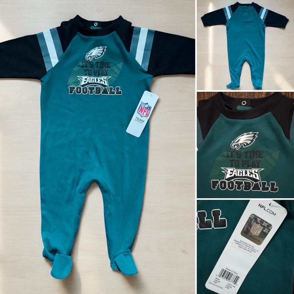 NWT NFL Philadelphia Eagles Baby Pajama Sleeper Time To Play Footies 6-9M Gerber